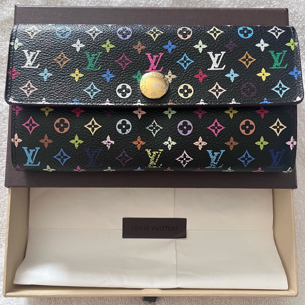 Authentic Louis Vuitton Monogram Multi Color Portefeuille Sarah Wallet CA1172
